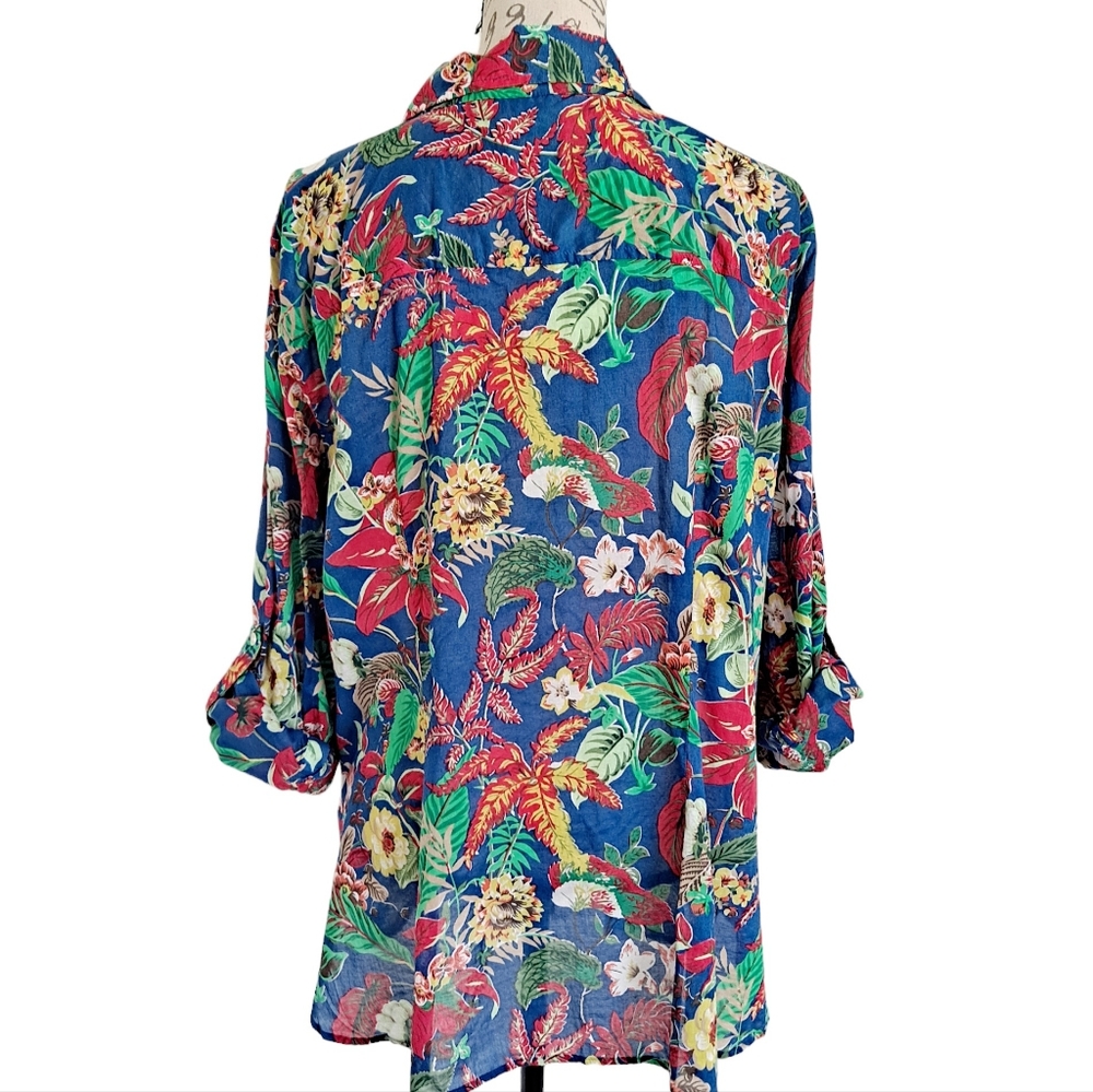 SOLD Talbots Floral tropical Hawaiian button up cotton summer shirt top Size 2X - Picture 12 of 14